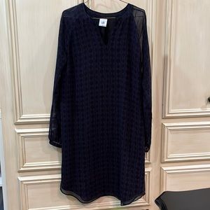 Darling Navy and Black Cabi shift dress with sheer sleeves.